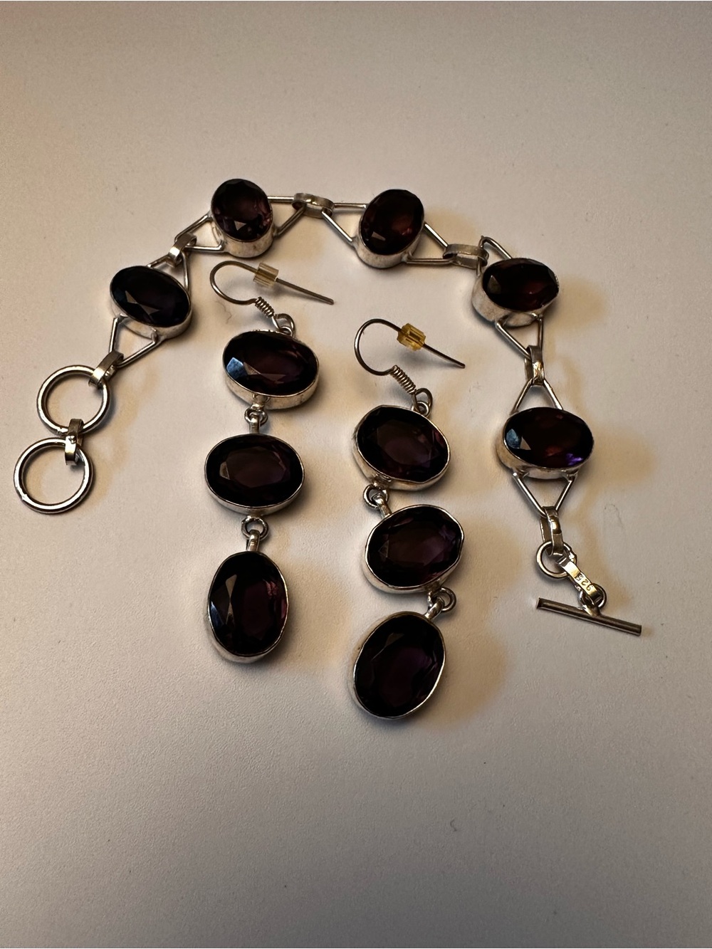 Vintage 925 Sterling Silver Bracelet and Fish hook Dangling Earring. Side 6.5/7
